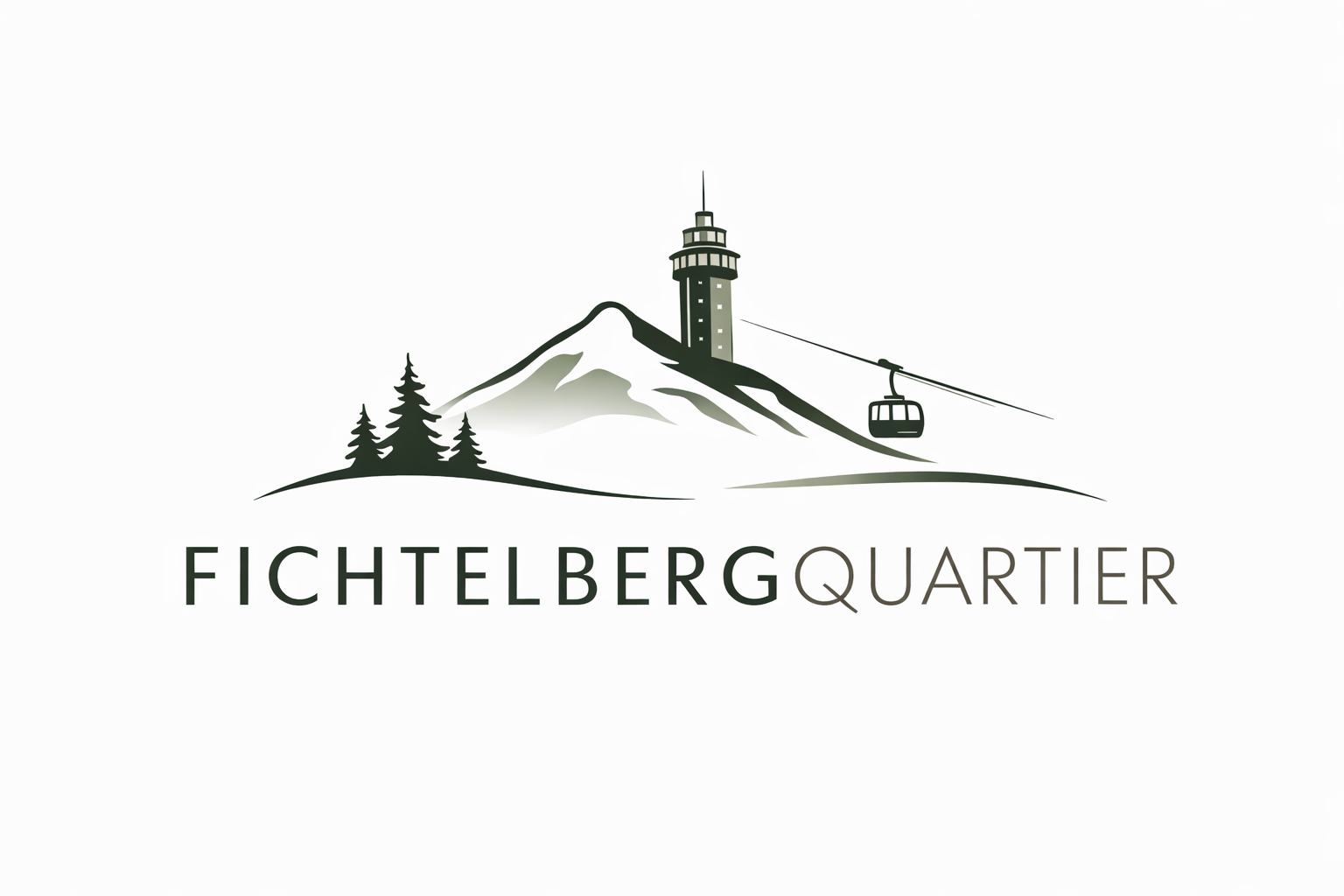 Fichtelbergquartier Oberwiesenthal Logo mit Bergen Häusern und einer Schwebebahn